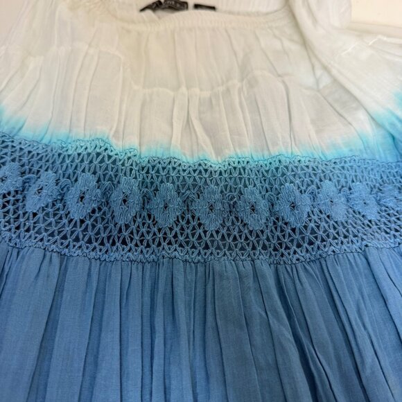 Boho Chic Broomstick Maxi Skirt By Elementz Size S Blue White Ombre Eyelet Sequi - Picture 14 of 16